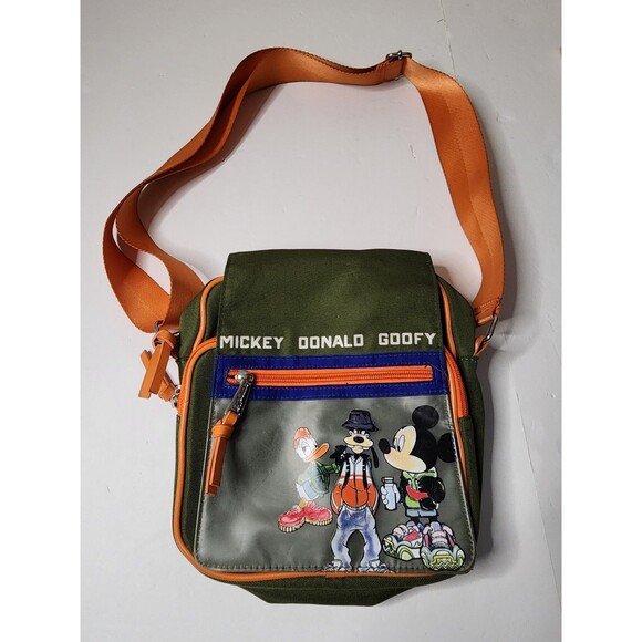 Loungefly Handbags - Loungefly Disney Mickey Donald Goofy Street Crossbody Bag Green Orange Canvas